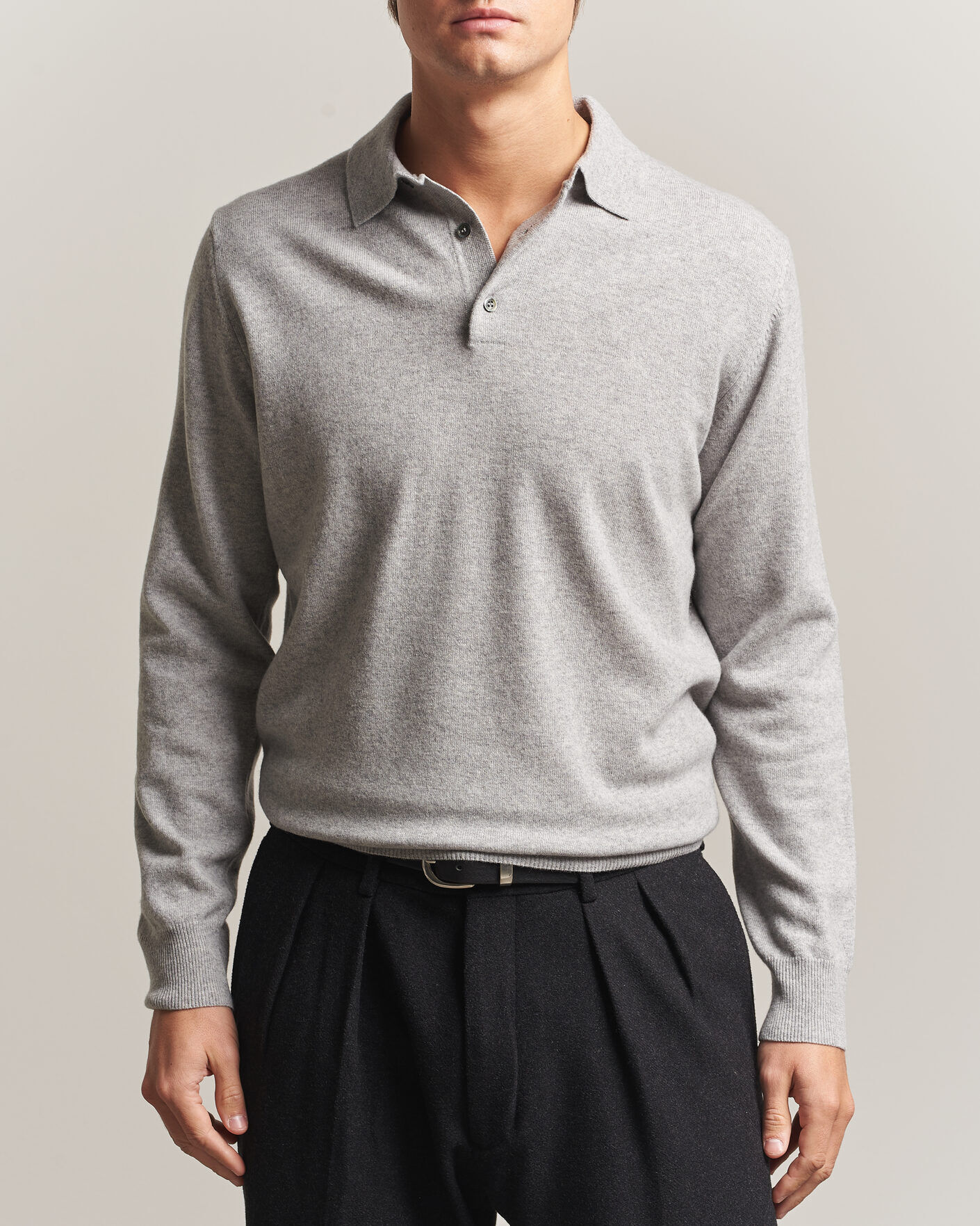Morgano Wool/Cashmere Polo Mid Grey men S Grå