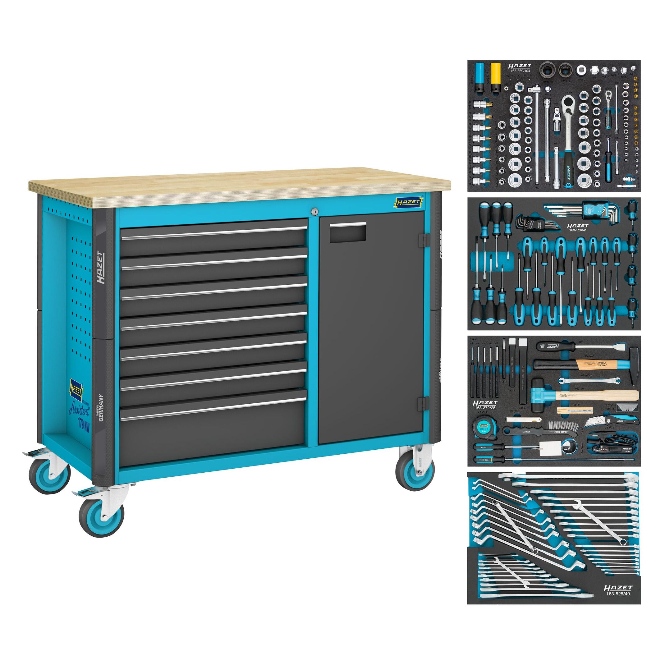 Hazet Werkbank fahrbar Assistent 179NW Sortiment 179NW-7/210 210-teilig Schubladen, flach: ... (60 cm, 115 cm) (179NW-7/210)