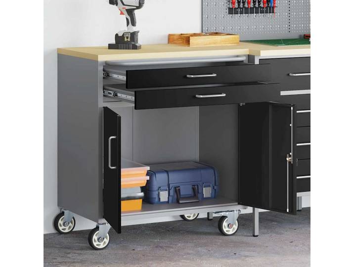 vidaXL Trolley Rolling Workbench Schwarz und Grau 75 x 45 x 85 cm