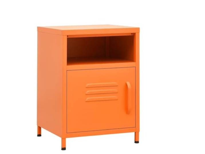 fsahslih Nachttisch 2er Set Orange Metall 35x35x51cm Beistelltisch Modernes Beistelltisch-Set aus Stahl mit Tür und offenem Fach für Schlafzimmer, verstellbare Füße, 35x35x51 cm.
