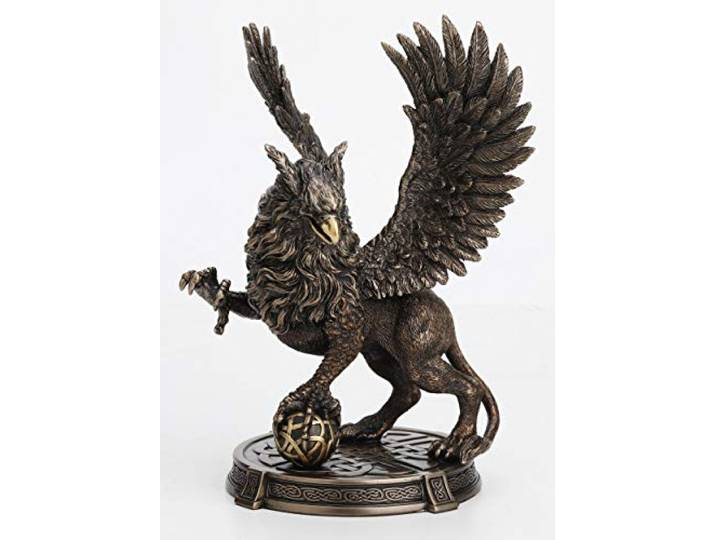 Veronese Design 9 5/8 Inch Legendarische Guardian Griffin Keltische Knoop Platform Hars Gegoten Handgeschilderde Antieke Bronzen Afwerking Standbeeld
