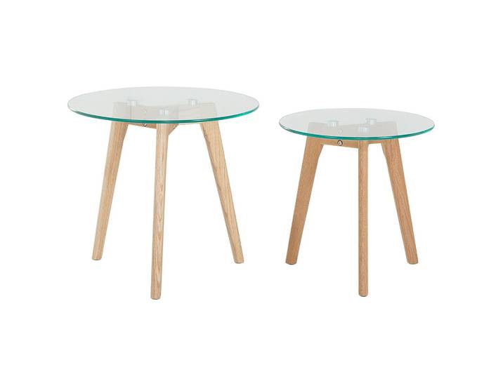 COUCHTISCH 2er-Set Rund Transparent, Hell Holz Missouri
