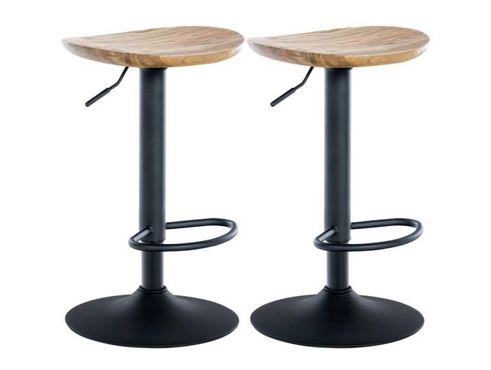 CLP Barhocker 2er Set Holz Natura, Naturfarben, Metall, 41x56x38.5 cm, Esszimmer, Barmöbel, Barhocker