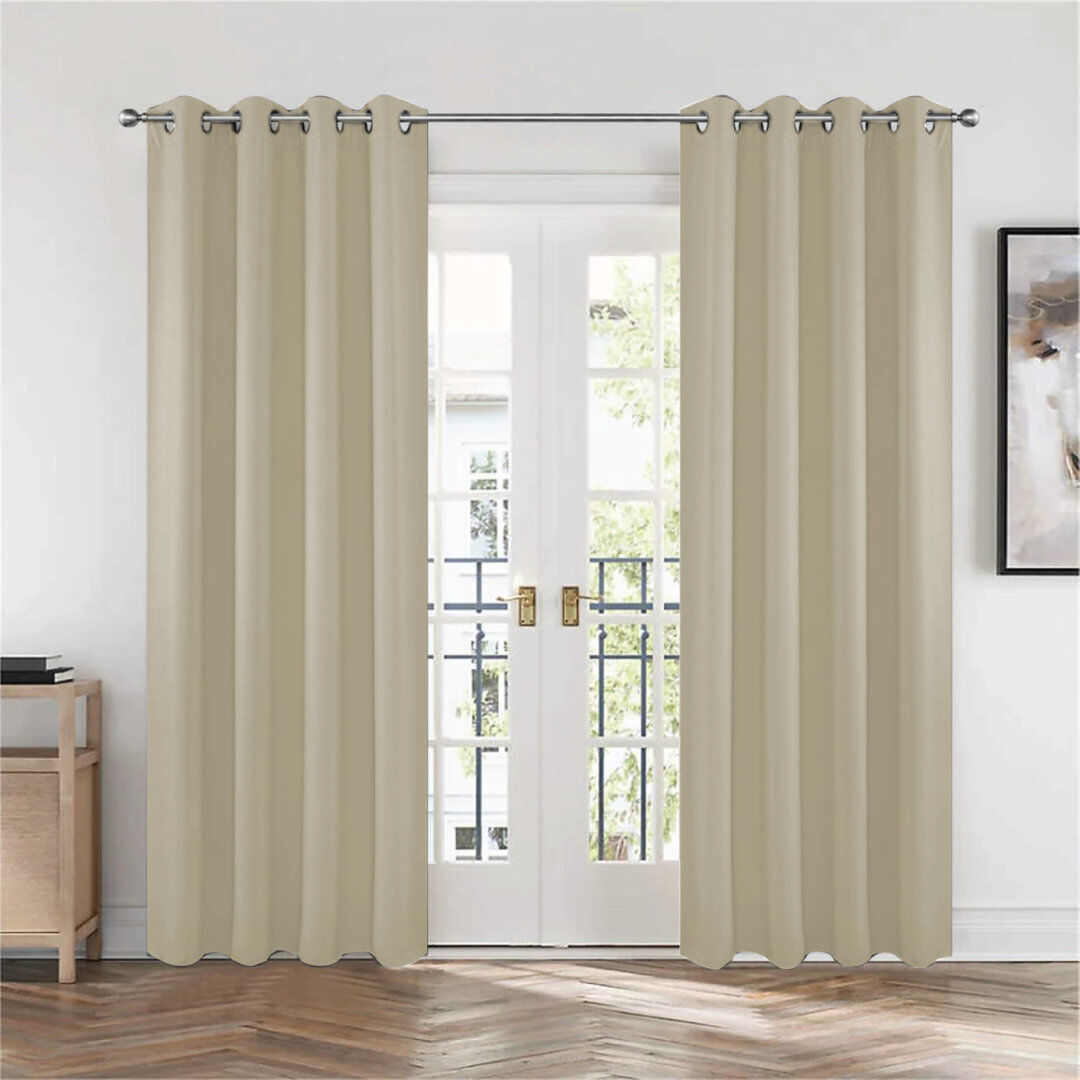 Ebern Designs Frasco Eyelet Blackout Thermal Curtain Pair – Light Blocking & Energy Efficient Beige 228.6cm Width x 274.32cm Drop