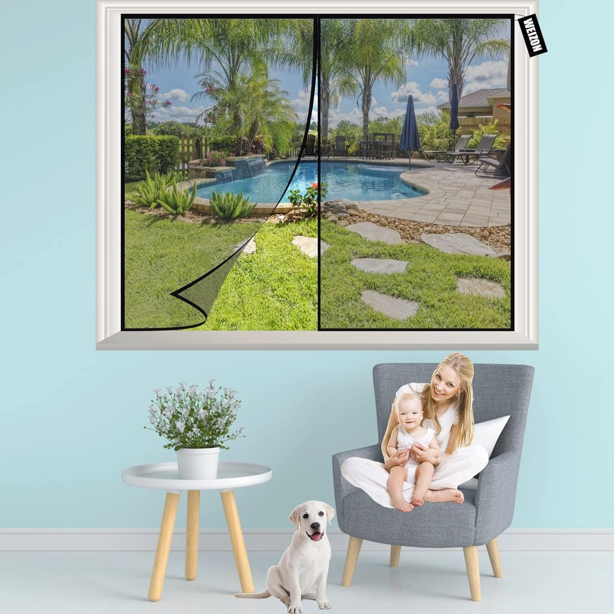 Magnetisch vliegenhor voor het raam, 60 x 70 cm, zelfsluitend met sterk gaas tegen muggen en ongedierte, zwart
