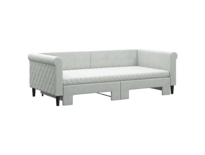 KTHLBRH Ausziehbares Schlafsofa hellgrau mit 2 Matratzen 90 x 190 cm Weicher Samt, Gestell aus Holz und Metall, modernes Design, Lattenrost im Lieferumfang enthalten