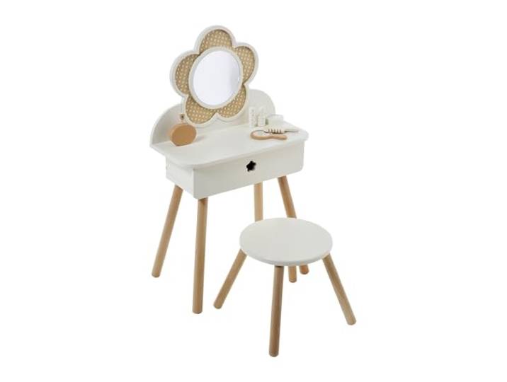VERTBAUDET Frisiertisch mit Zopfmuster + Zubehör aus Holz, FSC®, weiß