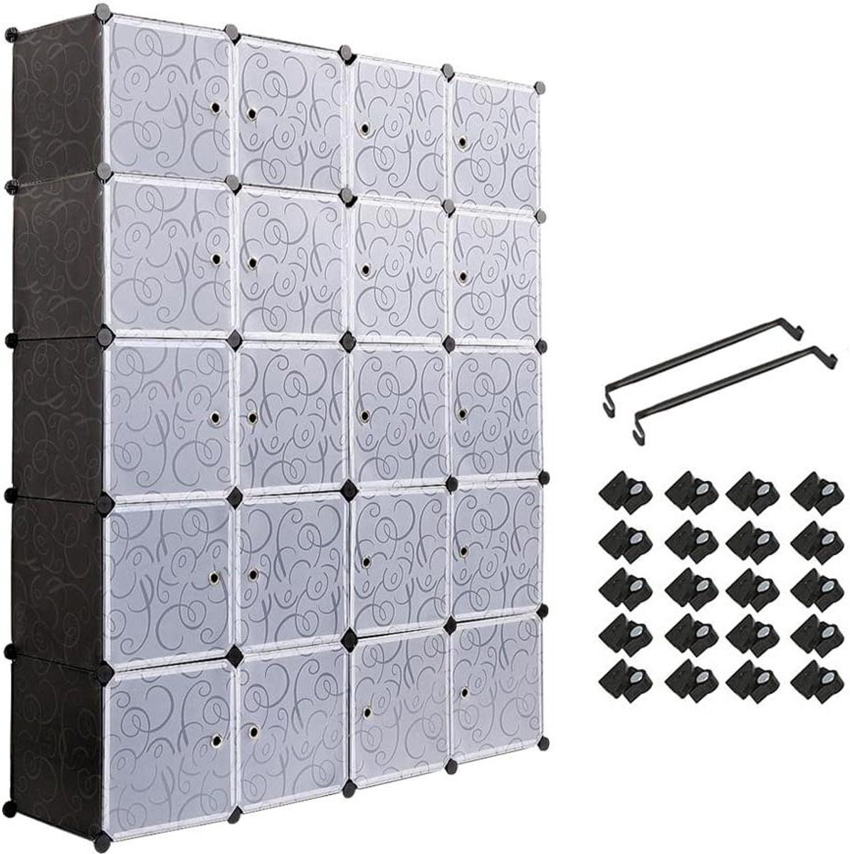Modulaire Opbergkast met 20 Kubussen voor de Garderobe en Woonruimte - Lichtgrijs