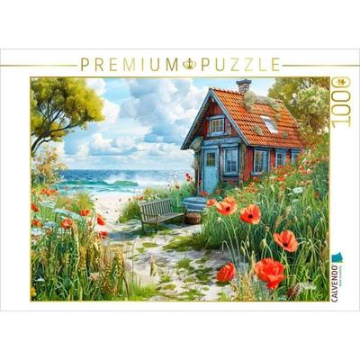 CALVENDO Puzzle Mohnblumen am Strandhaus | 1000 Teile Lege-Größe 64x48cm Foto-Puzzle für glückliche Stunden