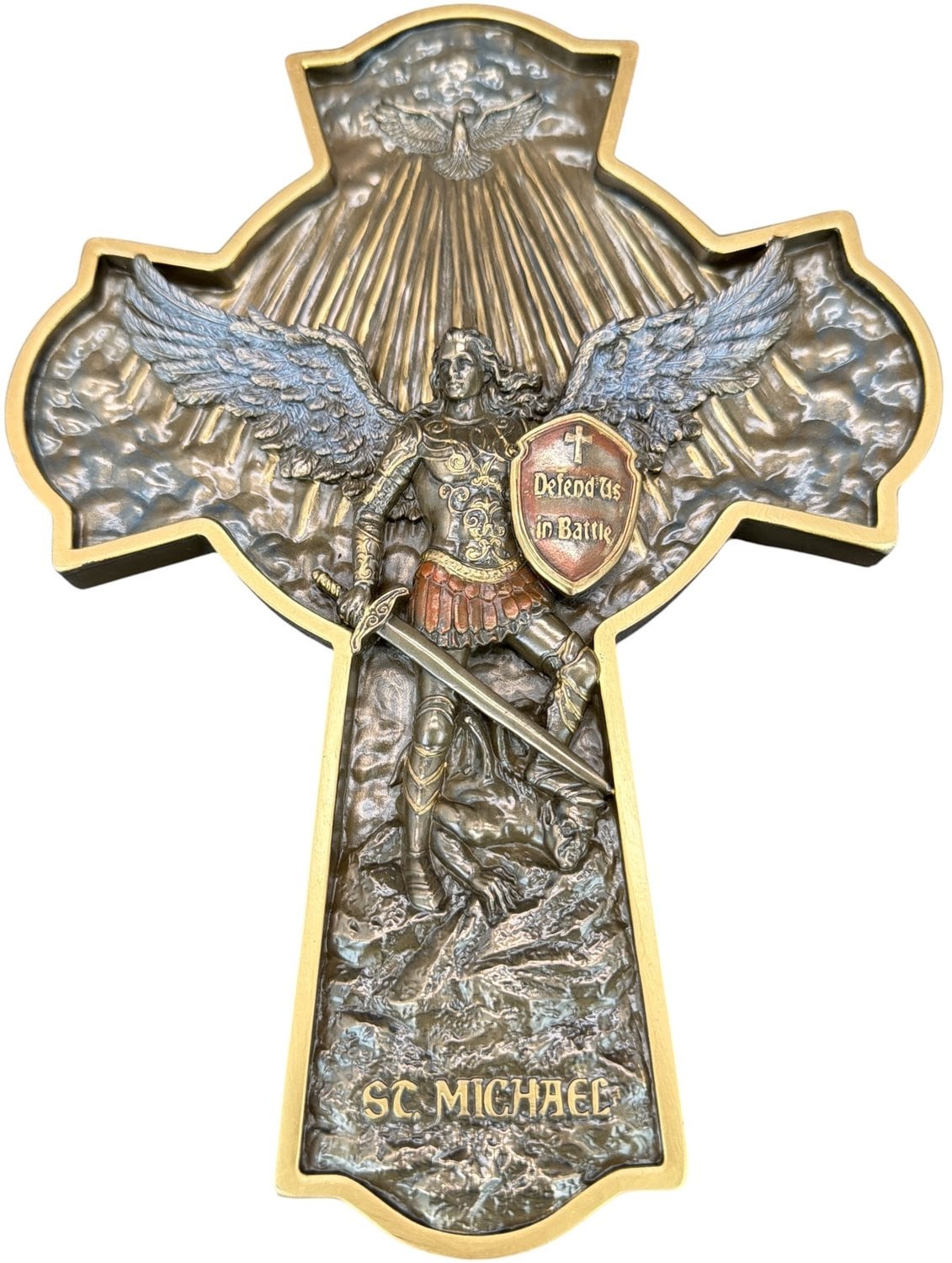 Veronese Kruisbeeld Heilige Michaël - Bronzen Religieuze Sculptuur voor op tafel