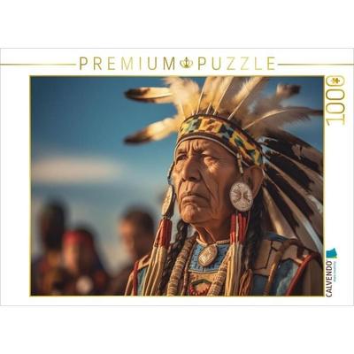 CALVENDO Puzzle Ehrenvolle Pracht: Stolzer Indianer-Häuptling im Federschmuck | 1000 Teile Lege-Größe 64x48cm Foto-Puzzle für glückliche Stunden