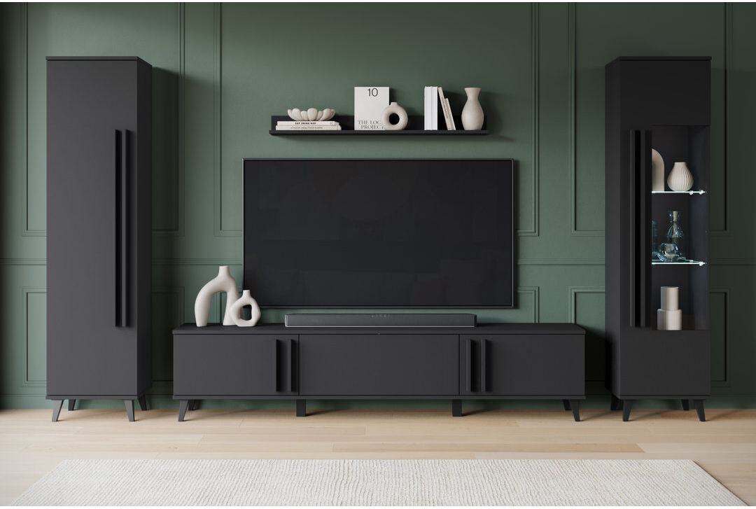 George Oliver Huron Ii Wall Unit With Led Ligting In Colour: Black Black 78"