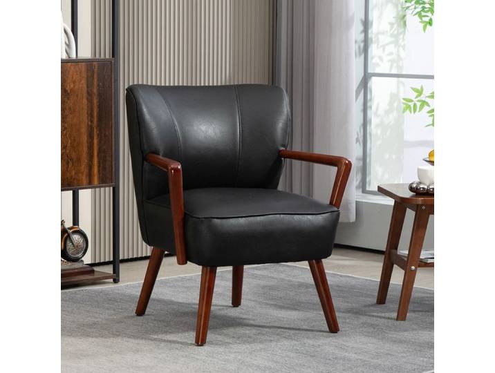 Fauteuil Lounge En Simili Cuir Noir Fauteuil Avec Accoudoirs FloraGrace Pour Salon Et Chambre Facile A Assembler 67x77x80cm