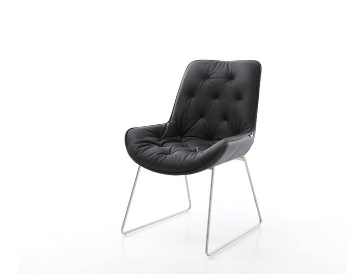 Esszimmerstuhl Taimi-Flex Echt-Leder Schwarz Kufengestell Edelstahl, Esszimmerstühle
