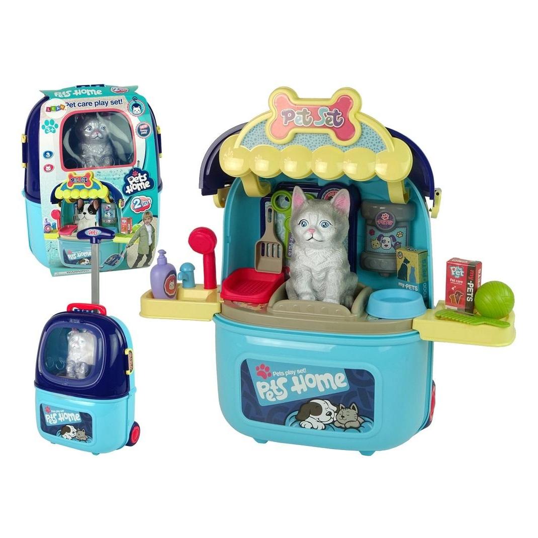 Lean Toys Set Cat Beauty Salon Haustier im Koffer Rucksack Blau (10508)