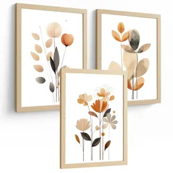 POSTER 3er-Set Wandbilder Orange Blumen modern Wohnzimmer Deko, Schlafzimmer, Küche, Badezimmer Rahmenlos A4