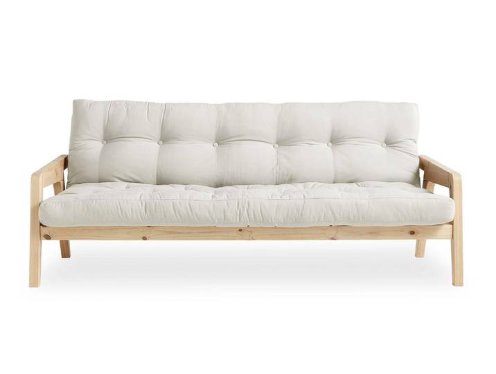 Schlafsofa KARUP DESIGN Grab, inkl. Futonmatratze - aus massivem Kieferholz, 130x190 cm , beige (natur), B:204cm H:40cm T:90cm, Sofas, Schlafsofa, Mit Holzstruktur, inkl. Futonmatratze, Liegefläche 130x190 cm