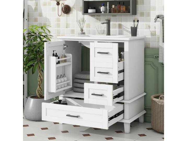Meuble salle de bain avec vasque Armoire salle de bain 76x46x83 5 cm avec vasque intégrée en céramique