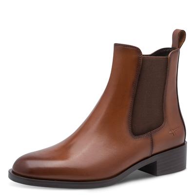 Chelseaboots TAMARIS, Damen, Gr. 37, braun (cognac), Leder, Schuhe Chelseaboots, Blockabsatz, Stiefelette mit praktischem Innenreißverschluss