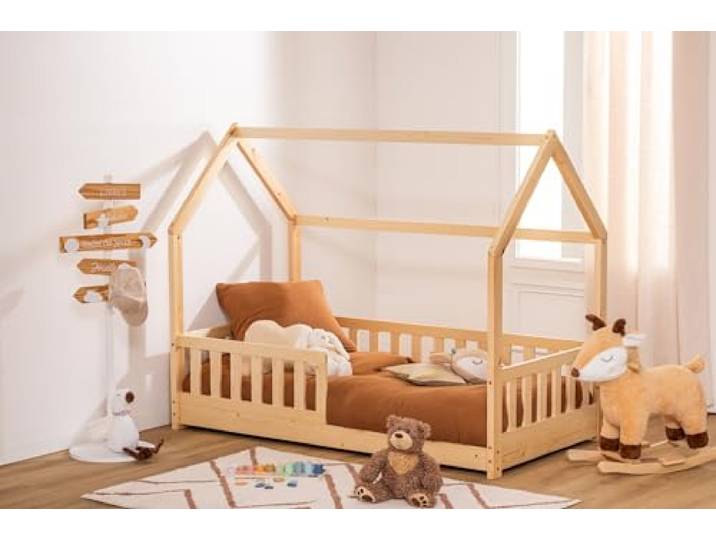 WEB2O Atmosphera Hüttenbett für Kinder, Holz, Natur, 80 x 160 cm (80 x 160 cm)