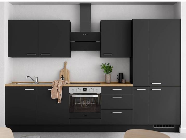 Küchenzeile High-Line Touch Variante C 330cm Ausrichtung rechts Schwarz/Schwarz/Eiche Sierra Dekor AEG