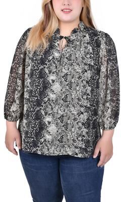 NY COLLECTION 3/4 Sleeve Chiffon Blouse