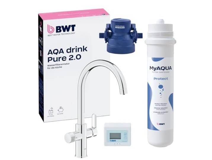 BWT AQA drink Pure 2.0 Wasserfilter Wasserhahn Untertisch System inkl. Filterkartusche Protect, inkl. Armatur, Kalkschutz, filtert Chlor & Kalk, schützt Haushaltsgeräte