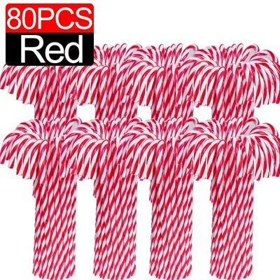 Discount Dollar Deals Ornament Plastic Christmas, Christmas Candy Cane, Indoor Party Favor Twisted Crutch Candy Canes, Tree Hanging Decoration 80pcs red 5.91 In