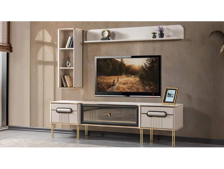 JVmoebel Wohnwand TV unit Stil modern Farbe weiß neu praktisch Wohnzimmer komfortabel, Made in Europa