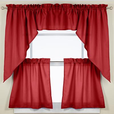 Sweet Home Collection Opaque Wine Ribcord Kitchen Curtains - Swag, Tier & Valance