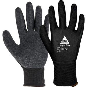 Hase Arbeitshandschuhe Superflex black, 508610S, Latex-Beschichtung, schwarz, Größe 7 / S, 10 Paar