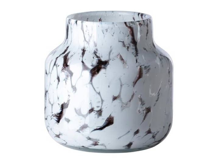Fink großes Glas-Windlicht 19 cm braun-weißer Kerzenhalter für Stumpenkerzen