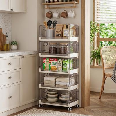 Javlergo 4/5 Tier Stackable Storage Bins with Wheels Transparent Plastic Rolling Cabinet Multipurpose Organizer for Home