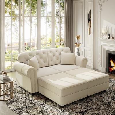 Mid-Century Upholstered Velvet Chesterfield Sofa with Button Tufted