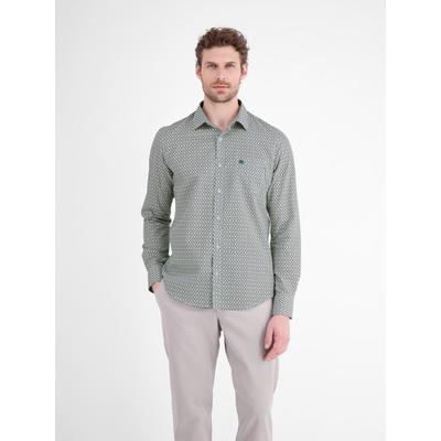 Langarmhemd LERROS "Sportliches Herrenhemd mit modernem Minimalprint-Design", Herren, Gr. L, Normalgrößen, grün (broken weiß), 100% Baumwolle, Hemden
