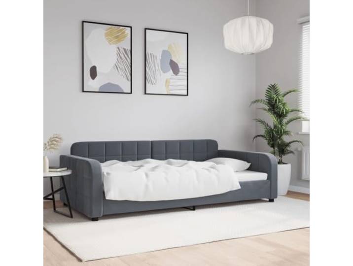 RJPLMFV Ruhebett, Dunkelgrau, 100 x 200 cm, Velours Sofa 2-in-1, Rahmen aus Metall und Holz, gepolsterte Rückenlehne, modernes Design