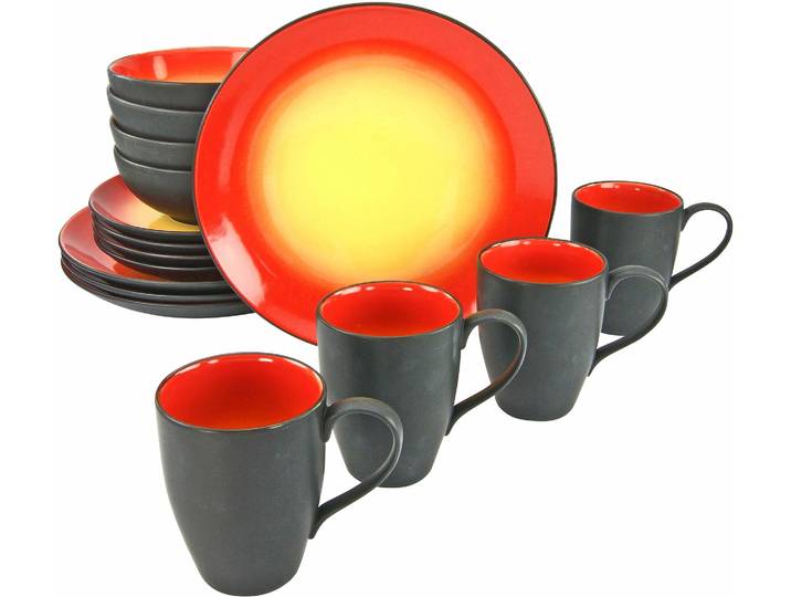 Kombiservice CREATABLE Geschirr-Set HOT , rot, 16 Stk., Steinzeug, Geschirr-Sets, Kombiservice, Service, interessanter Farbverlauf, 16 Teile, für 4 Personen
