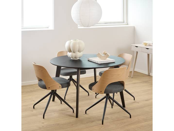 Table à manger en placage Rigby Ø 120cm Noir
