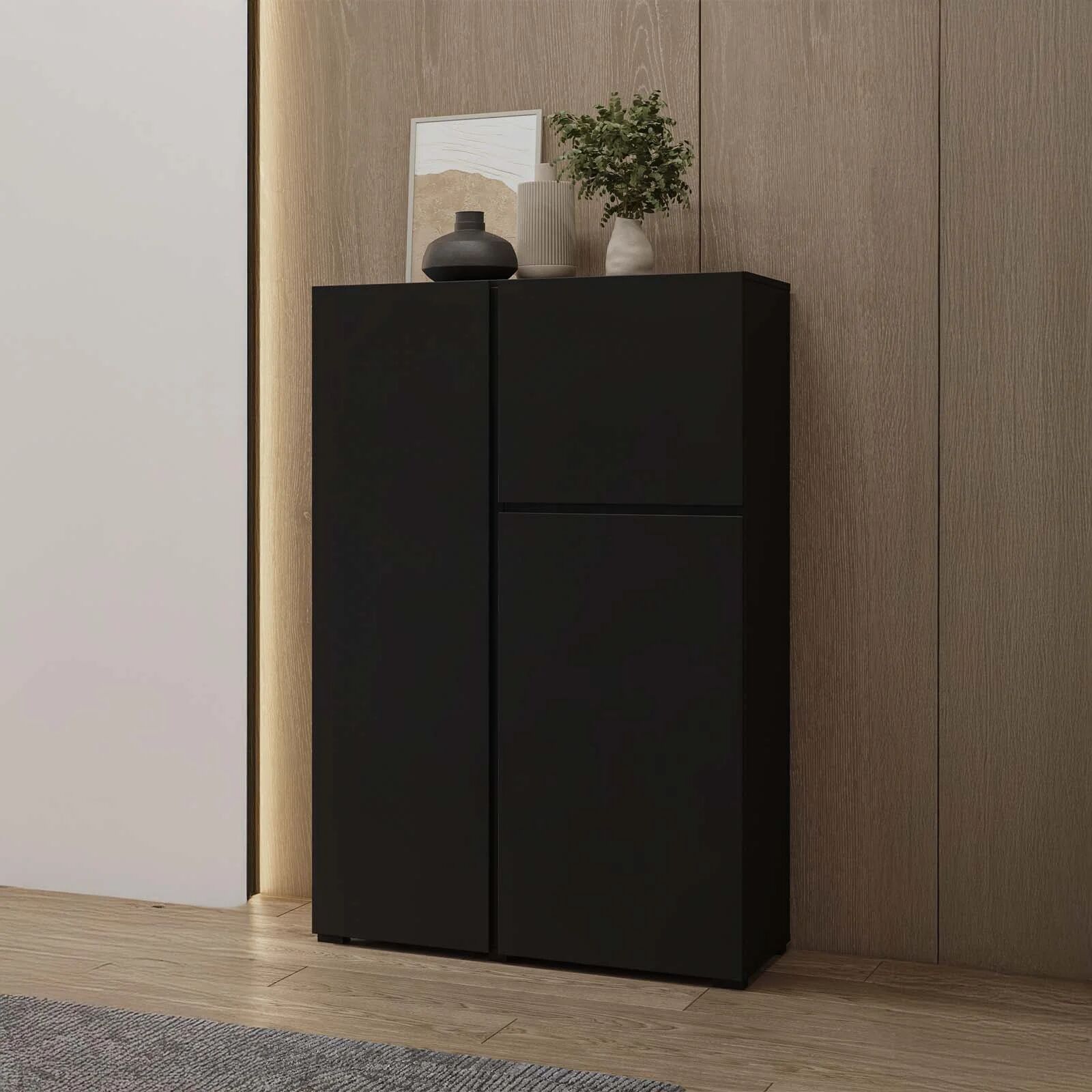 garneroarredamenti Credenza alta 92x139h cm 3 ante nero Edge