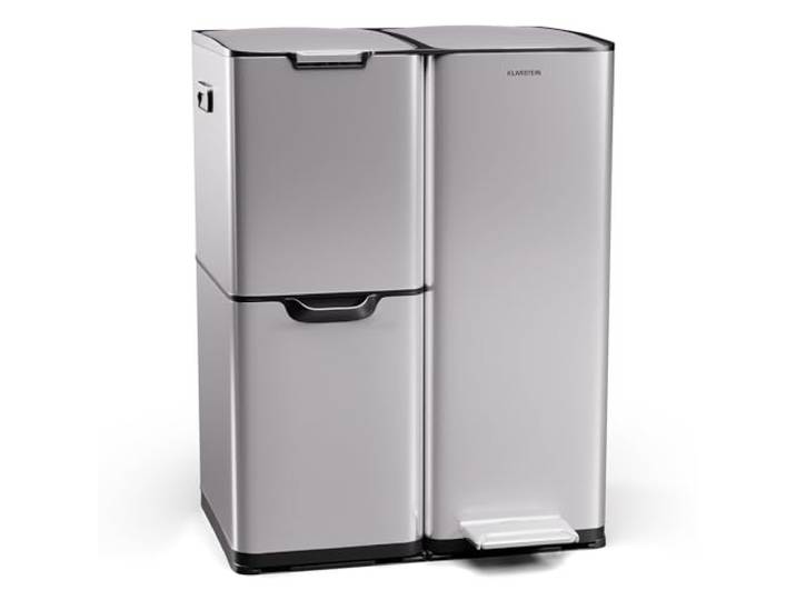 Klarstein Tiyo 3-in-1 Mülleimer - 60L Küchen-Abfalleimer mit Pedale & Soft-Close-Deckel, Edelstahl, herausnehmbare Eimer, Trennsystem, Aufkleber