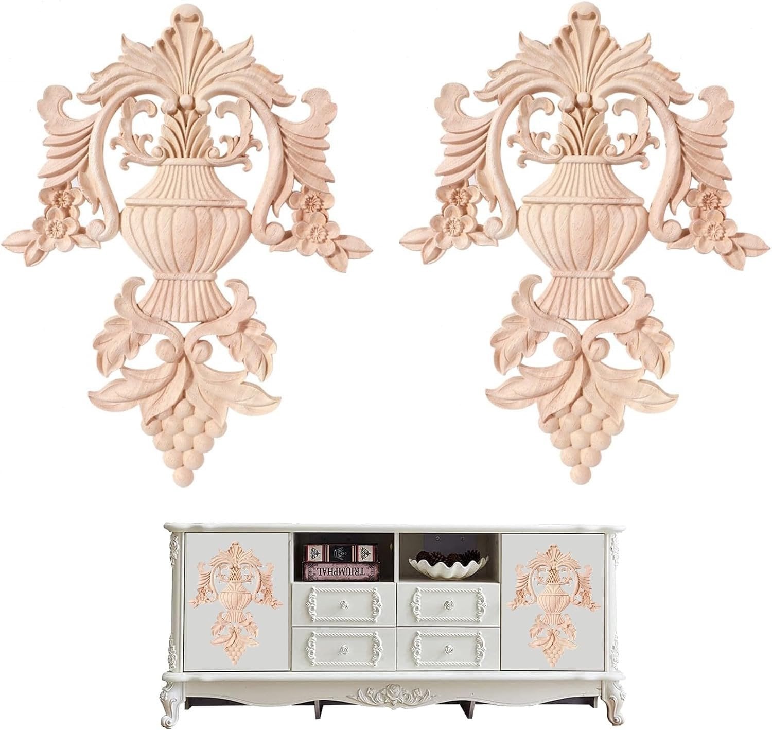 Retro Houten Beeldhouwwerk Set - Onbehandelde Houten Decoraties voor Deur en Meubels - DIY Handgemaakte Houten Ornamenten en Appliques voor Thuisdecoratie
