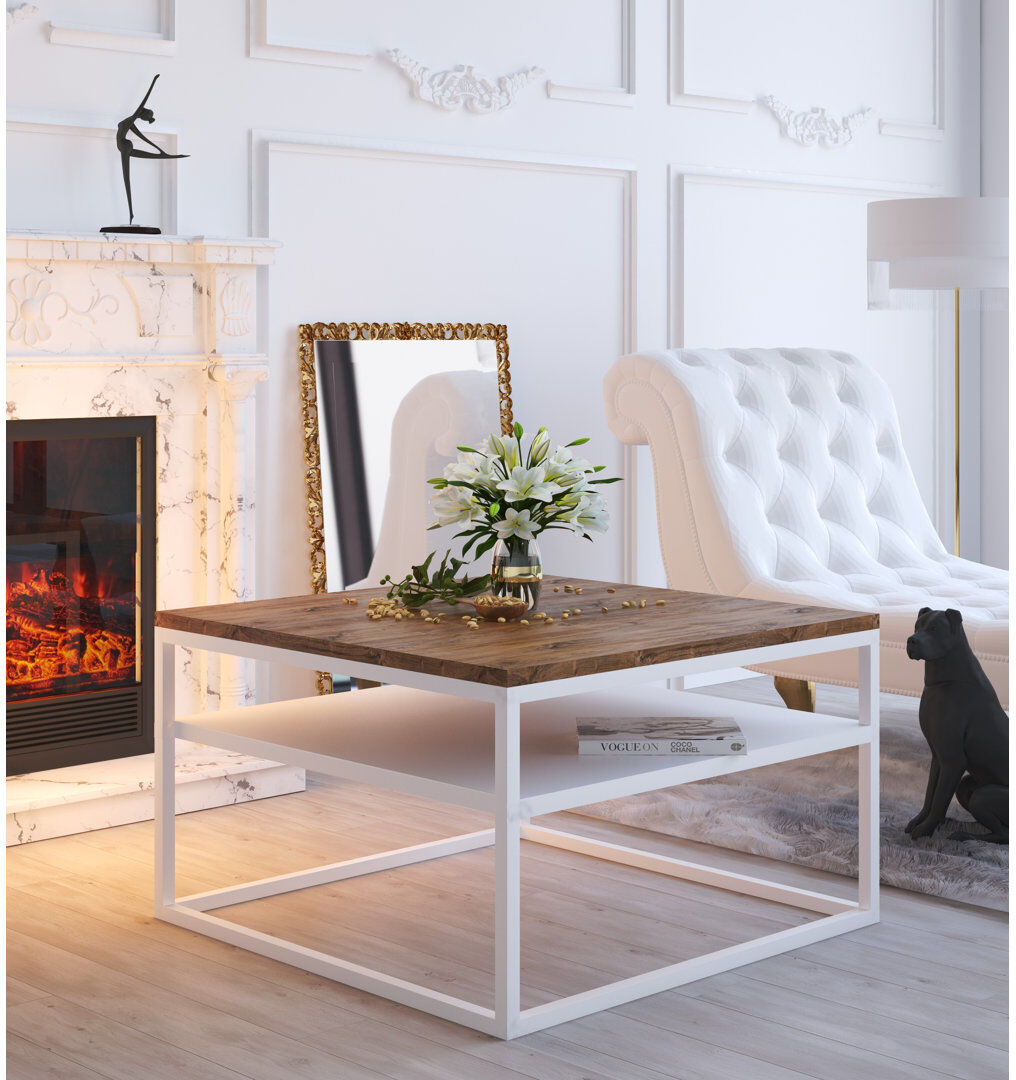 Mercury Apolonio Coffee Table with Storage Space Stirling Oak/White 48cm H X 68.5cm W X 68.5cm D