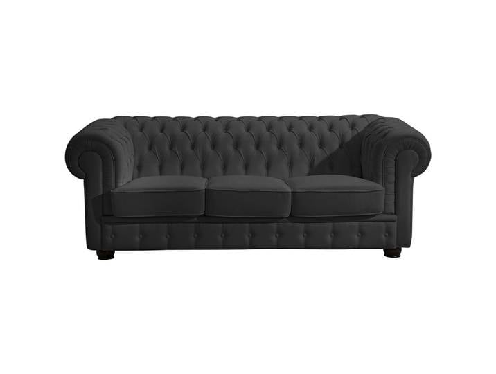 Max Winzer Chesterfield-Dreisitzer-Sofa, Schwarz, Holz, Echtleder, Nappaleder, 3-Sitzer, 200x76x98 cm, Made in Europe, Goldenes M, Wohnzimmer, Sofas & Couches, Sofas, Chesterfield Sofas
