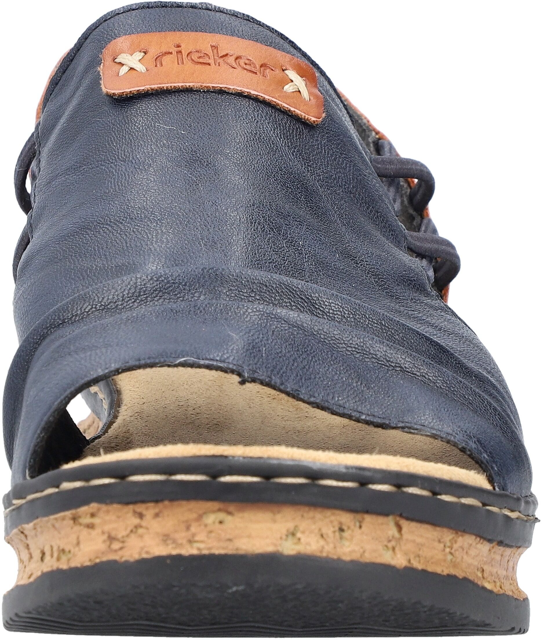 Keilsandalette RIEKER, Damen, Gr. 40, Synthetik, blau (dunkelblau), Lederimitat, Schuhe Keilsandalette, Sommerschuh, Sandale, Keilabsatz, mit Stretchbänder dunkelblau 40, Synthetik