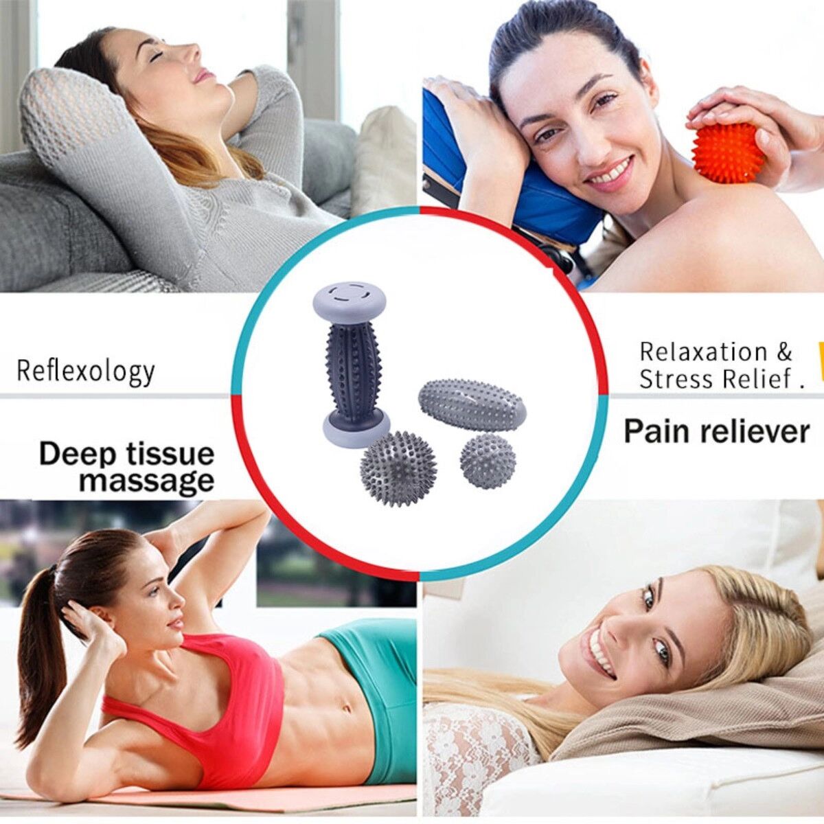 INF Fußmassage-Set für Muskelentspannung – 7CM Noppenball, 9CM Noppenball und Seegurken-Noppenball für