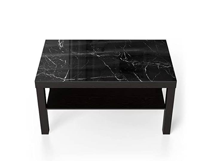 DEQORI Glastisch schwarz groß 90x50 cm Motiv Marmoradern im Detail ausgefallener Beistelltisch aus Glas Hochglanz Couchtisch fürs Wohnzimmer moderner Couch Tisch mit Design