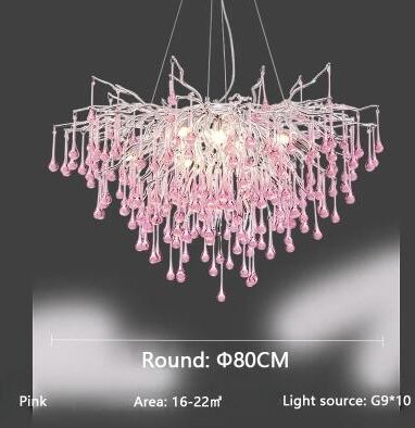 Inspired Finds Modern Crystal Branch Chandelier Pink Blue Teardrop Ceiling Light warm Light pink Dia 31.50in