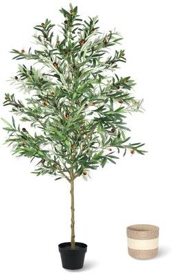 Kodotan sofa 7FT Artificial Olive Tree Indoor Tall Faux with Planter&Basket.Tall Fake Olive Tree with Realistic Leaves and Olives, Sturdy