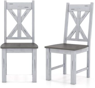 Costway Farmhouse Chair Set of 2 with Rubber Wood Frame and Elegant Hollowed Backrest-Gray