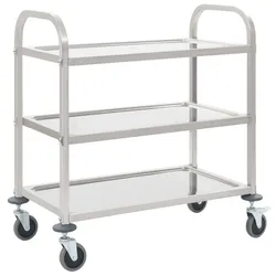 DELUKE Servierwagen KENNI für Küche 3-Etagen 95x45x83,5 cm Edelstahl | Küchenwagen mit Rollen Etagenwagen Reinigungswagen für Hotel Restaurant